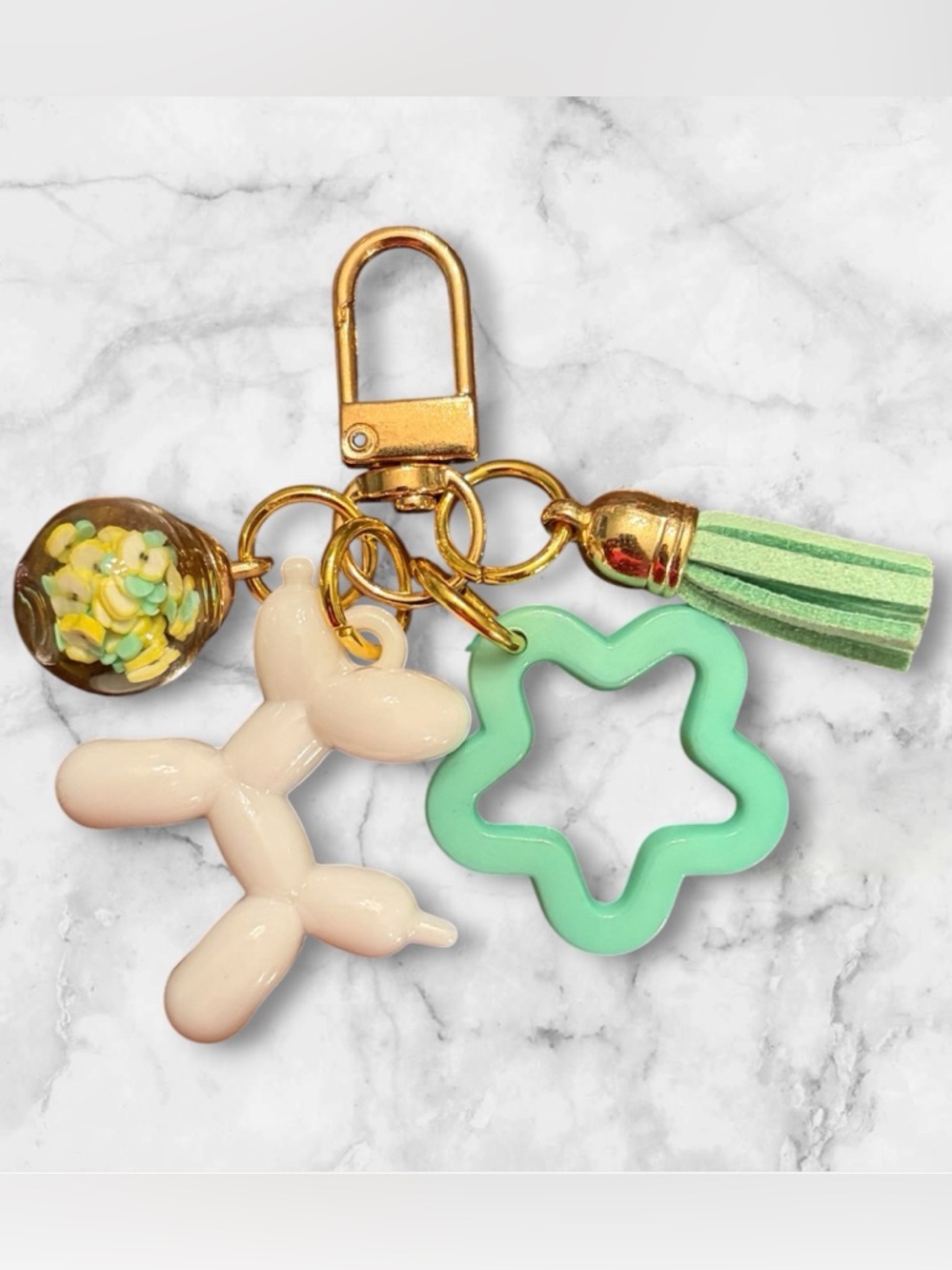 Mint & Cream Balloon Dog Keychain with Gold Hardware